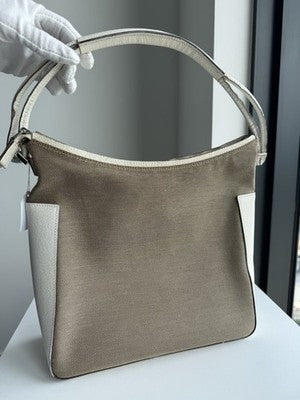 GUCCI Canvas Leather Shoulder Bag Beige Brown Hobo Style Authentic