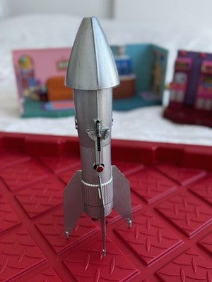 ASTRO ROCKET MECHANICAL BANK 1957 BERZAC CREATION VINTAGE METAL - NO KEY.