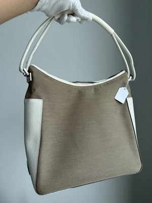 GUCCI Canvas Leather Shoulder Bag Beige Brown Hobo Style Authentic