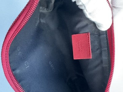 Gucci Guccissima Red Leather Pouch Bag, Silver Tone Zipper Top Cosmetic. As Is.