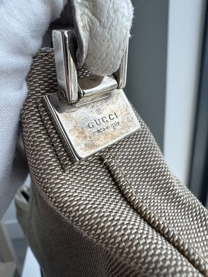 GUCCI Canvas Leather Shoulder Bag Beige Brown Hobo Style Authentic