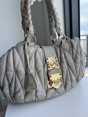 Auth Miu Miu Shoulder Bag Matelasse Gather Handbag 2WAY Shoulder Bag