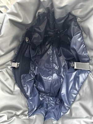 CHANEL Coco Cocoon Shoulder Bag Silver Nylon Leather CC Logo Quilted Hndbag Tote