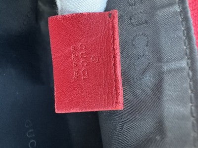 Gucci Guccissima Red Leather Pouch Bag, Silver Tone Zipper Top Cosmetic. As Is.