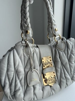 Auth Miu Miu Shoulder Bag Matelasse Gather Handbag 2WAY Shoulder Bag
