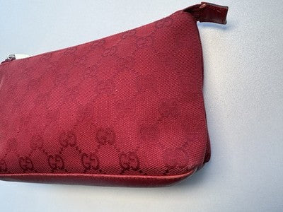 Gucci Guccissima Red Leather Pouch Bag, Silver Tone Zipper Top Cosmetic. As Is.