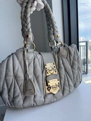 Auth Miu Miu Shoulder Bag Matelasse Gather Handbag 2WAY Shoulder Bag