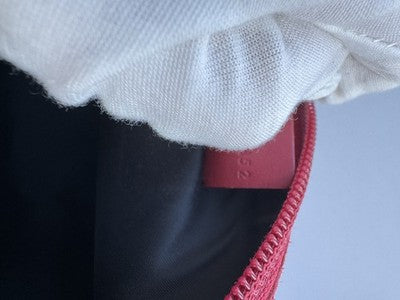 Gucci Guccissima Red Leather Pouch Bag, Silver Tone Zipper Top Cosmetic. As Is.