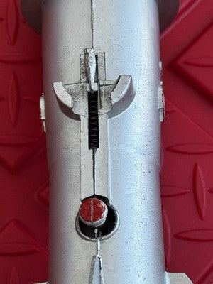 ASTRO ROCKET MECHANICAL BANK 1957 BERZAC CREATION VINTAGE METAL - NO KEY.