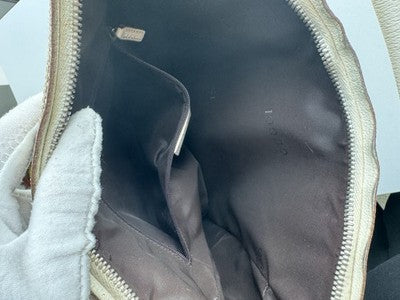 GUCCI Canvas Leather Shoulder Bag Beige Brown Hobo Style Authentic