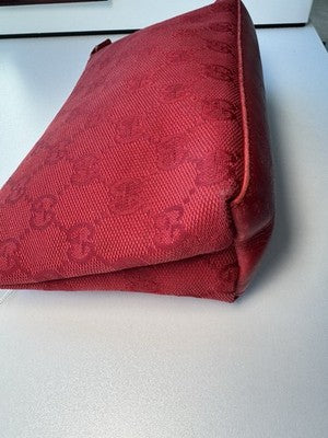 Gucci Guccissima Red Leather Pouch Bag, Silver Tone Zipper Top Cosmetic. As Is.