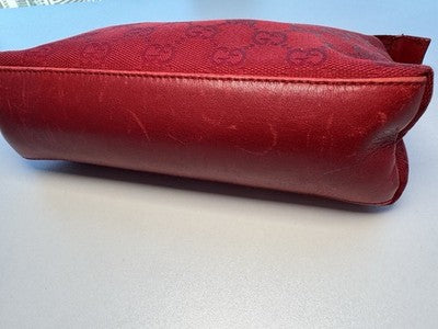 Gucci Guccissima Red Leather Pouch Bag, Silver Tone Zipper Top Cosmetic. As Is.