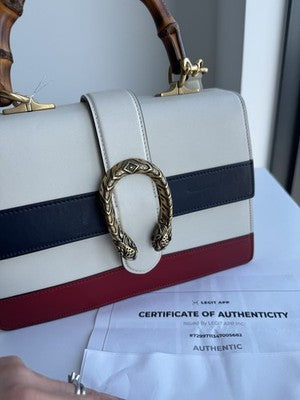 Gucci - Dionysus - White/Blue/Red Striped Leather Top Handle Bag