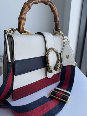 Gucci - Dionysus - White/Blue/Red Striped Leather Top Handle Bag