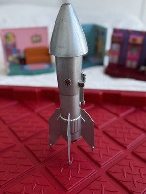 ASTRO ROCKET MECHANICAL BANK 1957 BERZAC CREATION VINTAGE METAL - NO KEY.