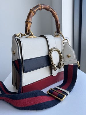 Gucci - Dionysus - White/Blue/Red Striped Leather Top Handle Bag
