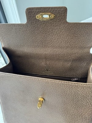 Valentino Garavani Bag Tan Brown Leather Satchel Top Handle Camel Logo Vintage