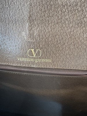 Valentino Garavani Bag Tan Brown Leather Satchel Top Handle Camel Logo Vintage