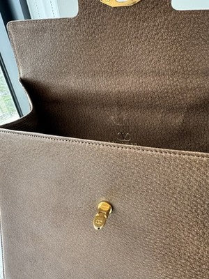 Valentino Garavani Bag Tan Brown Leather Satchel Top Handle Camel Logo Vintage