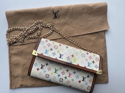 Authentic Louis Vuitton Murakami Multicolor Long Wallet With Unbranded Chain