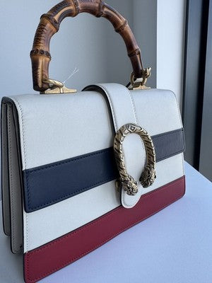 Gucci - Dionysus - White/Blue/Red Striped Leather Top Handle Bag