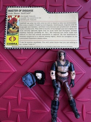 VINTAGE GI JOE COBRA ZARTAN V1 1984 HASBRO ARAH. LOOSE. CARD, BP, Face, Shield.